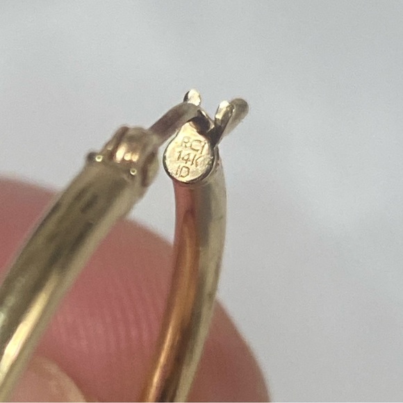 14K YELLOW GOLD classic thin hoop earrings REAL GOLD 1” - Picture 7 of 11